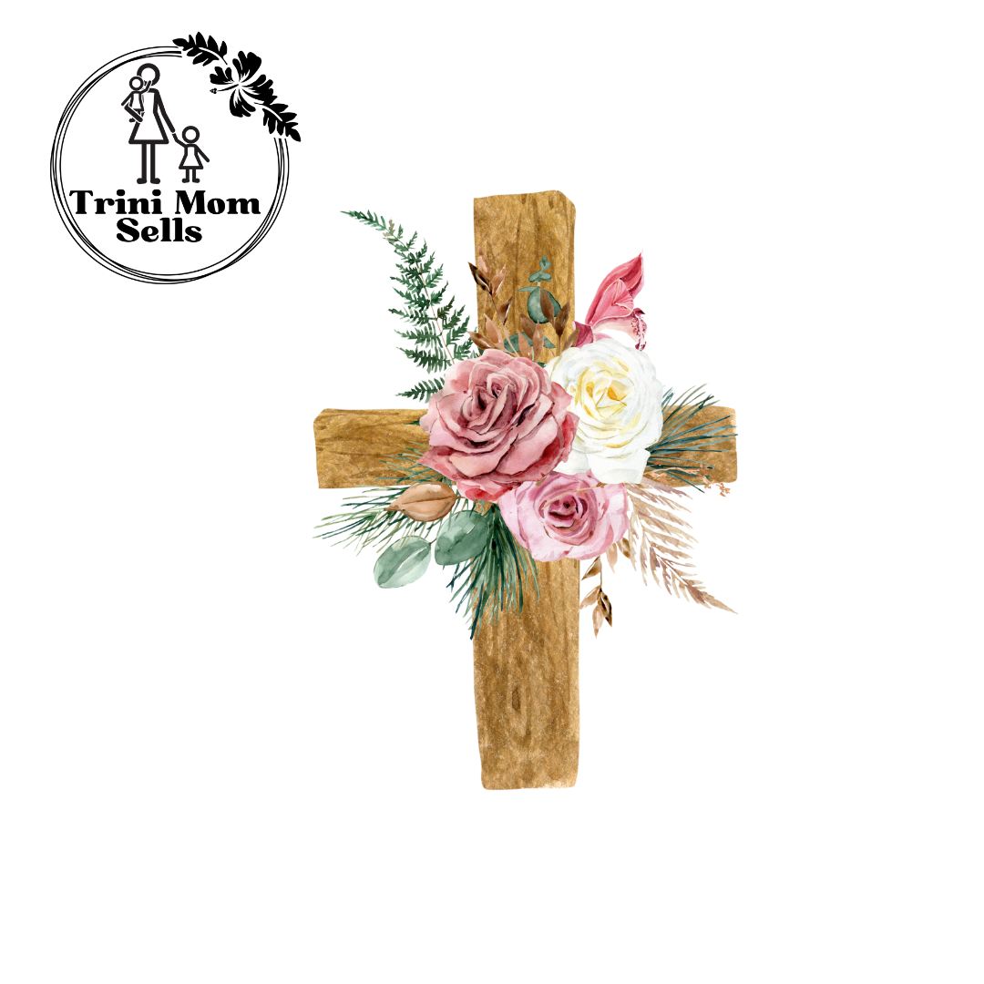 Floral Wooden Cross Canvas Tote