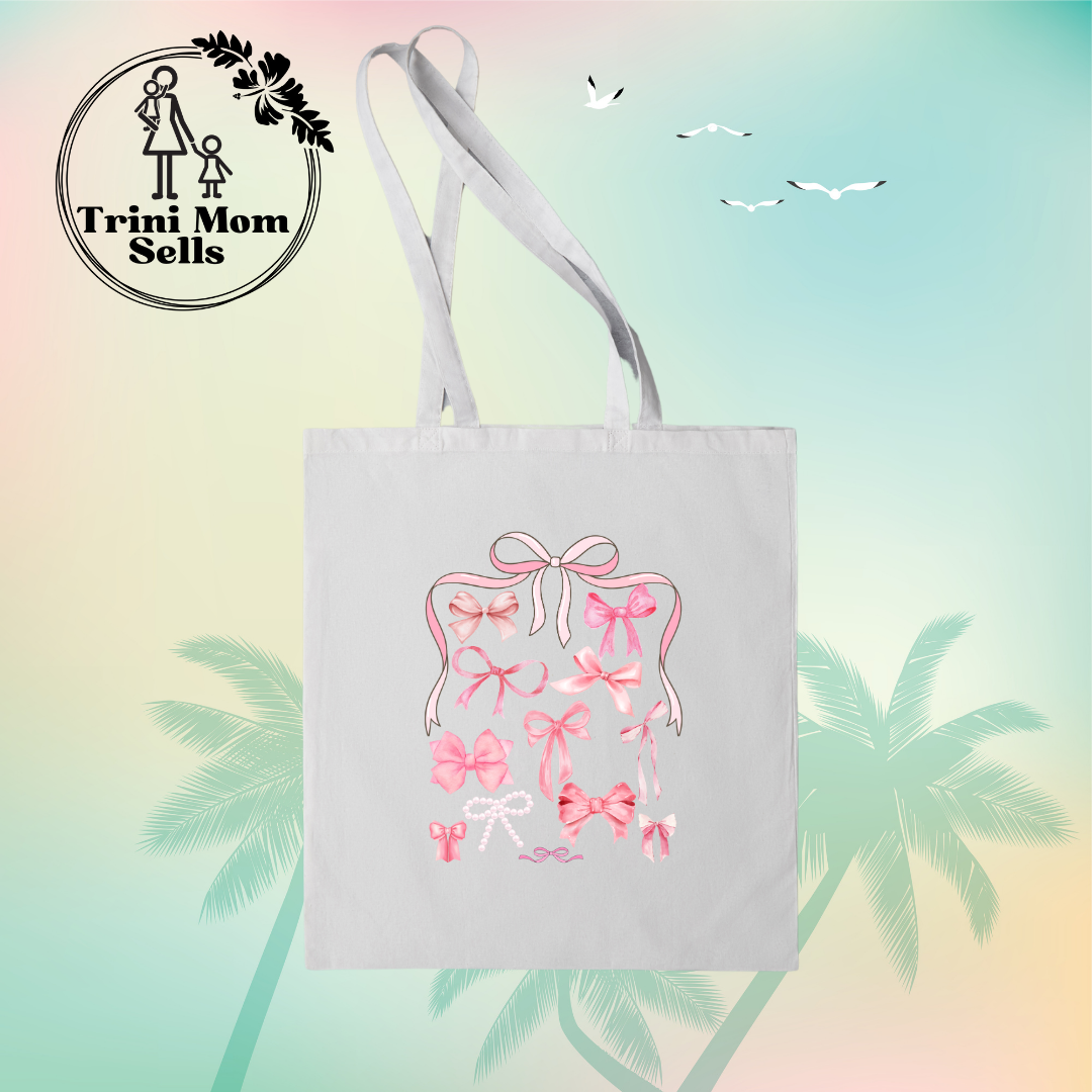 Pink Bows Canvas Tote