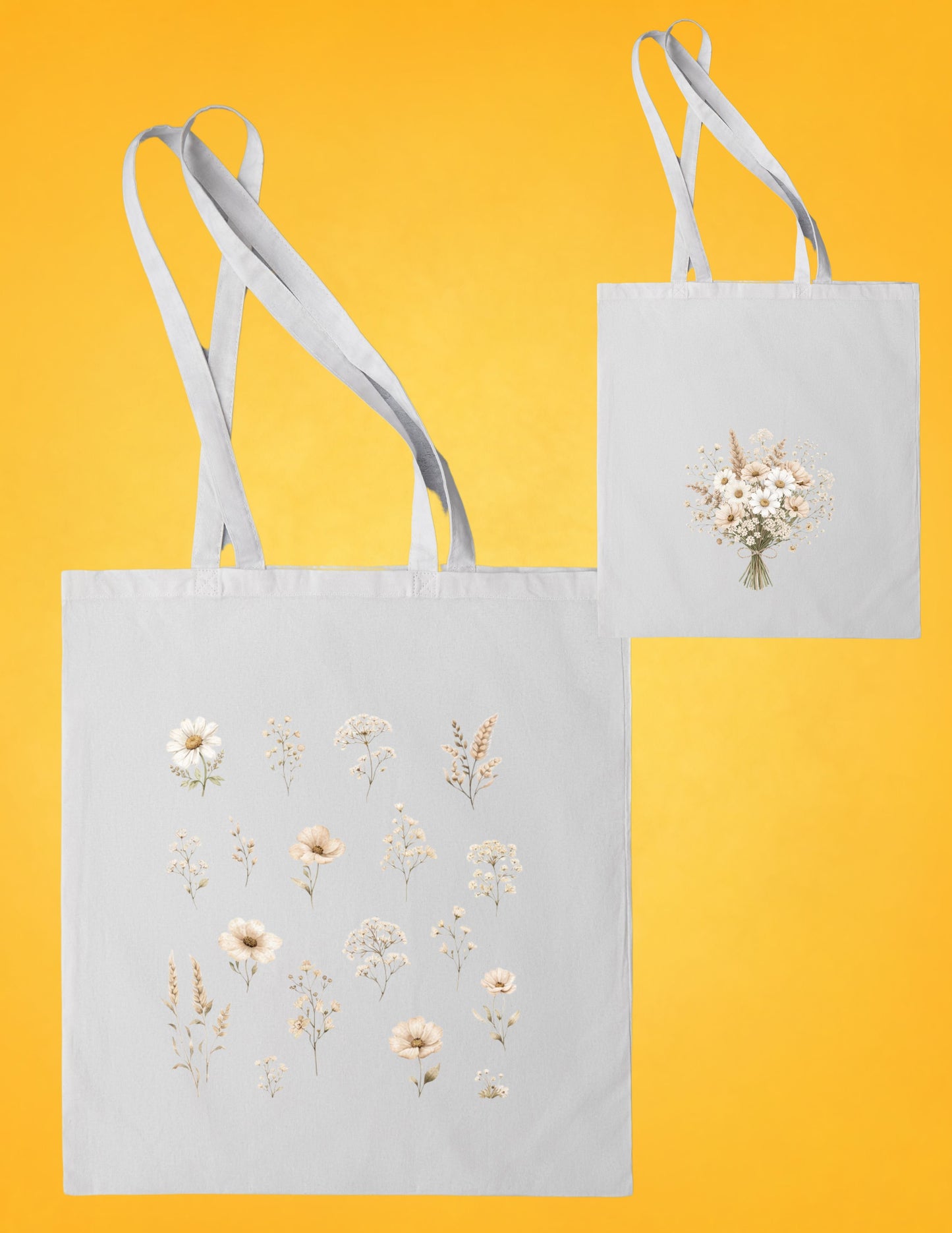 Neutral Floral Tote| Spring Bag| Wildflower Gift