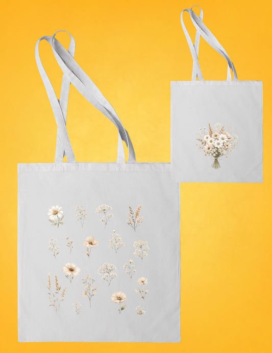 Neutral Floral Tote| Spring Bag| Wildflower Gift