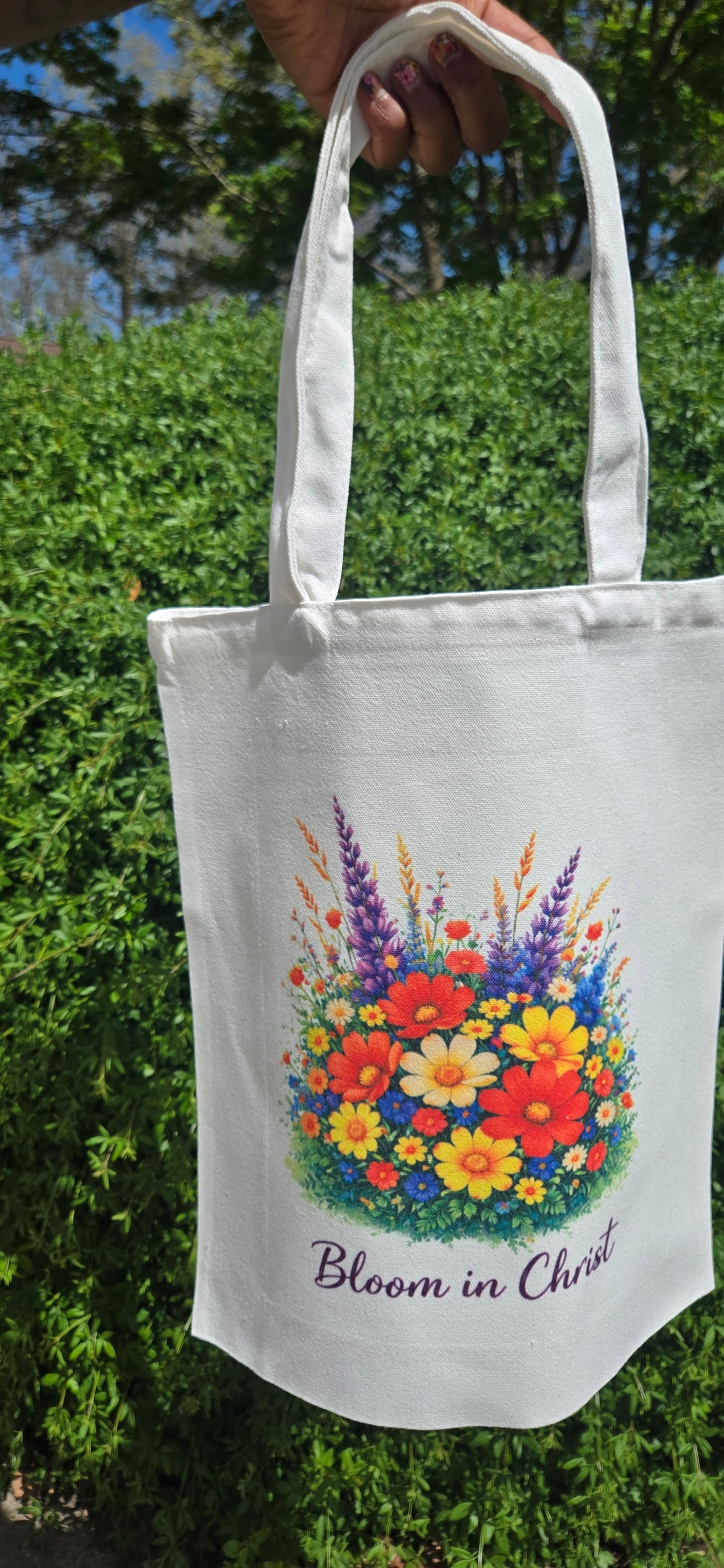 Bloom in Christ Floral Tote| Christian Spring Bag| Wildflower Faith Gift