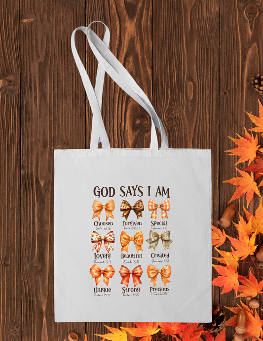 "God Says..." Canvas Tote - Fall Bows