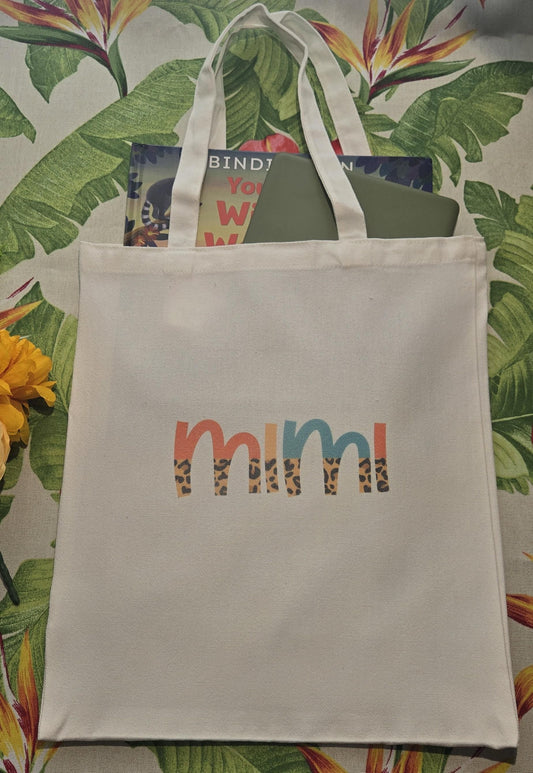 "Mimi" Tote Mother Grandmother Gift Tan Tote Canvas Tote Women's Tote Bag Summer Bag Mom